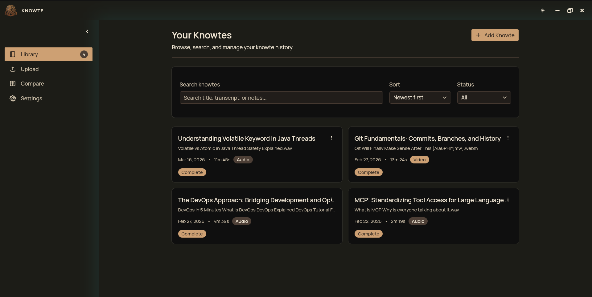 Knowte App Interface